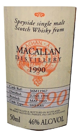 The Macallan Murray McDavid 1990 Single Malt Scotch Whisky Miniature